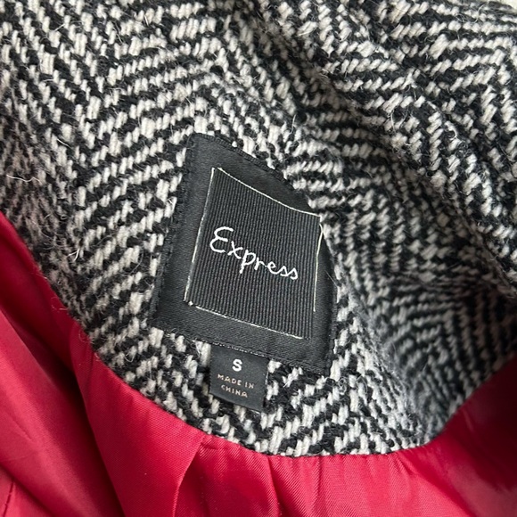 Express Y2k Black White Wool Blend Herringbone Coat Womens S - Picture 8 of 12